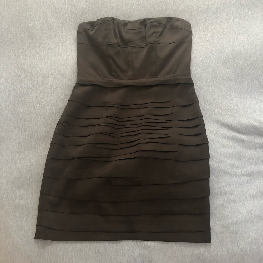 Mini Black Satin Strapless Dress